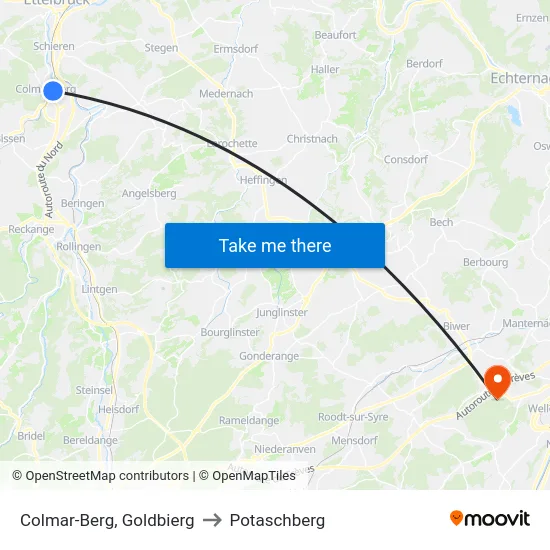Colmar-Berg, Goldbierg to Potaschberg map