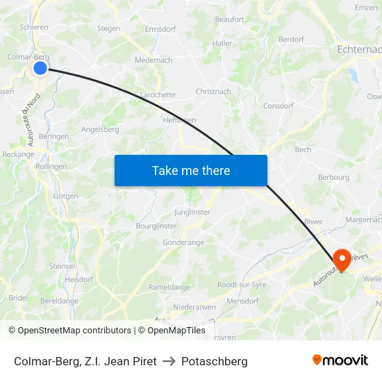 Colmar-Berg, Z.I. Jean Piret to Potaschberg map