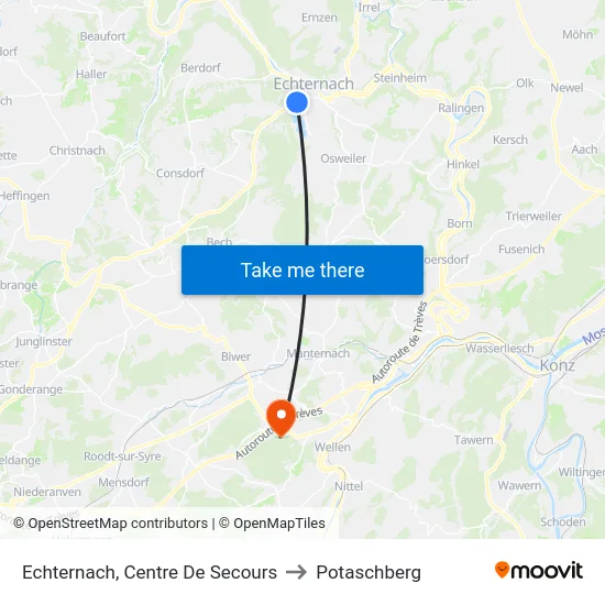 Echternach, Centre De Secours to Potaschberg map