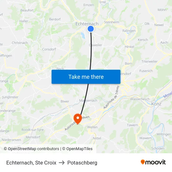 Echternach, Ste Croix to Potaschberg map