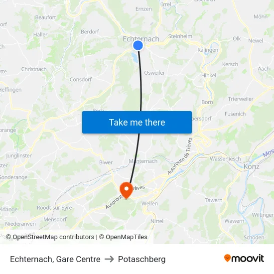Echternach, Gare Centre to Potaschberg map