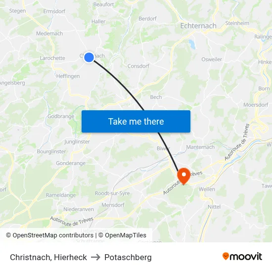 Christnach, Hierheck to Potaschberg map