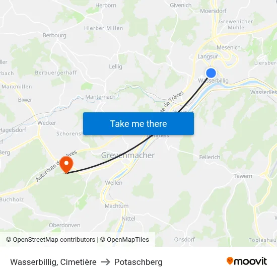 Wasserbillig, Cimetière to Potaschberg map