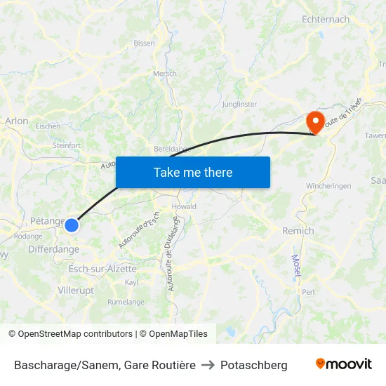 Bascharage/Sanem, Gare Routière to Potaschberg map