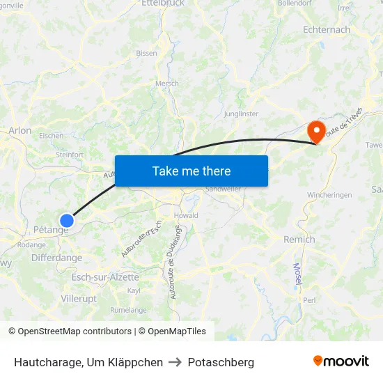 Hautcharage, Um Kläppchen to Potaschberg map