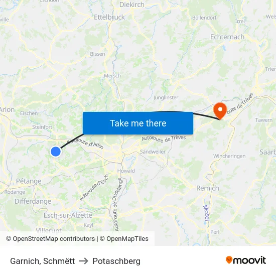 Garnich, Schmëtt to Potaschberg map