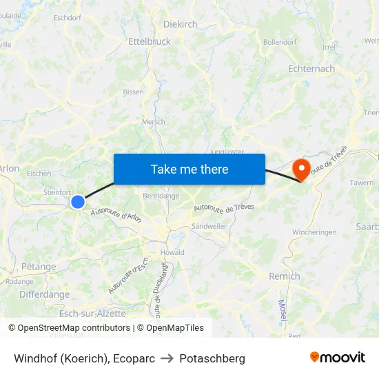 Windhof (Koerich), Ecoparc to Potaschberg map