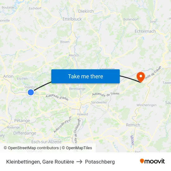 Kleinbettingen, Gare Routière to Potaschberg map