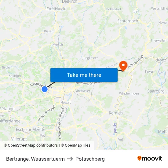 Bertrange, Waassertuerm to Potaschberg map