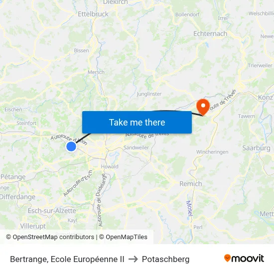 Bertrange, Ecole Européenne II to Potaschberg map