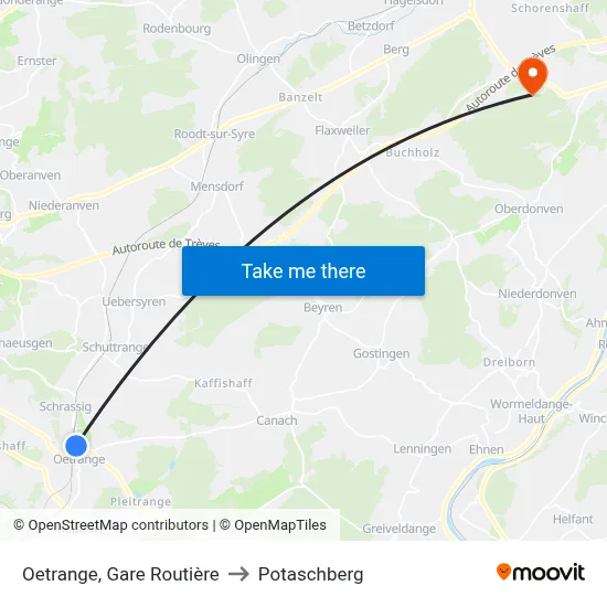 Oetrange, Gare Routière to Potaschberg map