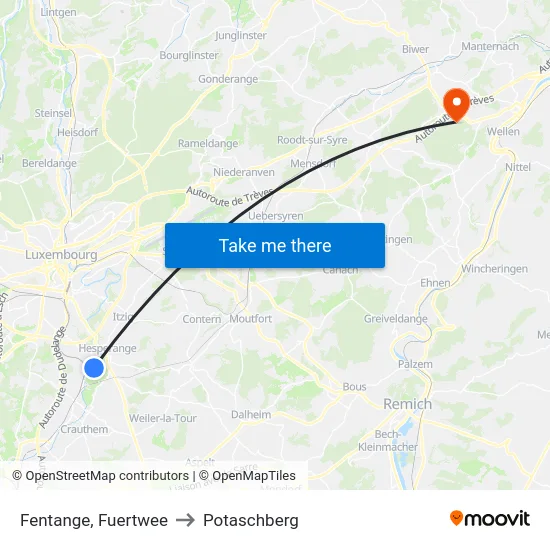 Fentange, Fuertwee to Potaschberg map