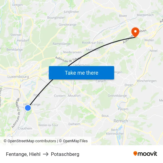 Fentange, Hiehl to Potaschberg map