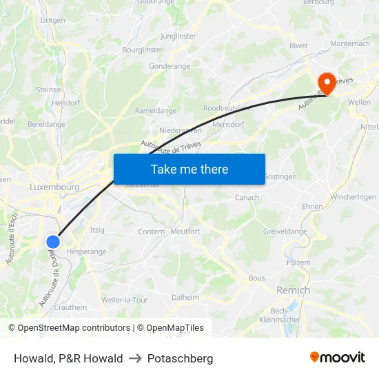 Howald, P&R Howald to Potaschberg map