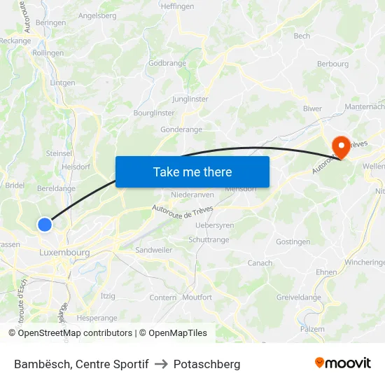 Bambësch, Centre Sportif to Potaschberg map