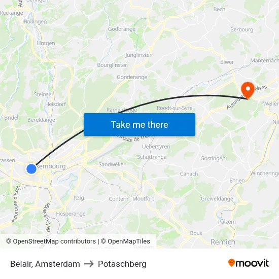 Belair, Amsterdam to Potaschberg map