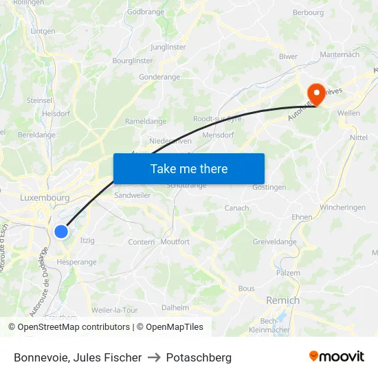 Bonnevoie, Jules Fischer to Potaschberg map