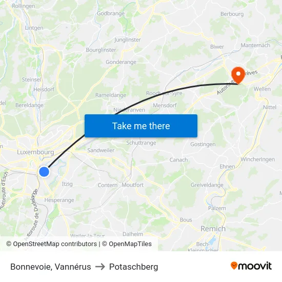 Bonnevoie, Vannérus to Potaschberg map