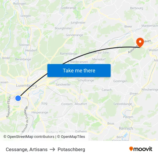 Cessange, Artisans to Potaschberg map