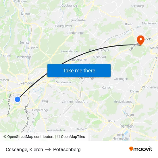 Cessange, Kierch to Potaschberg map