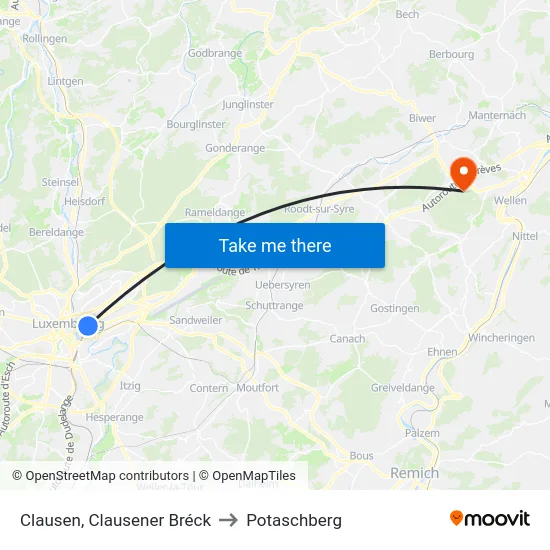 Clausen, Clausener Bréck to Potaschberg map
