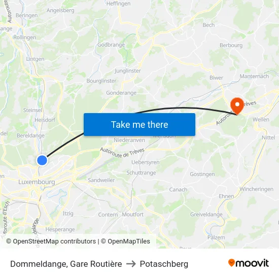 Dommeldange, Gare Routière to Potaschberg map