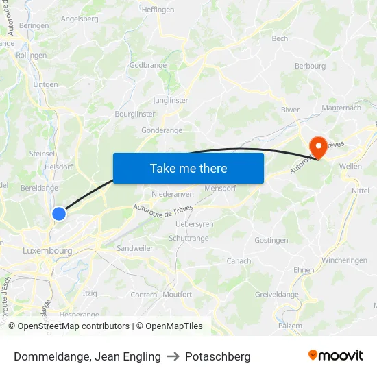 Dommeldange, Jean Engling to Potaschberg map