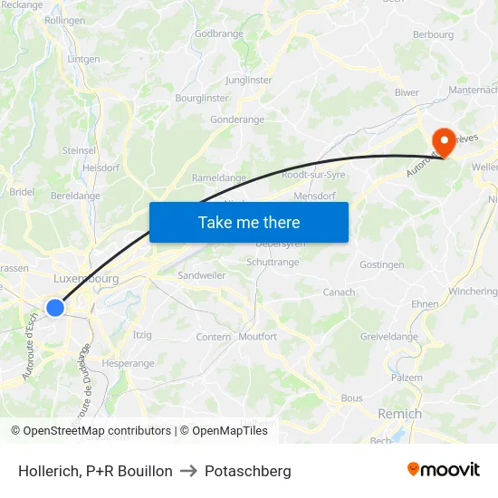 Hollerich, P+R Bouillon to Potaschberg map
