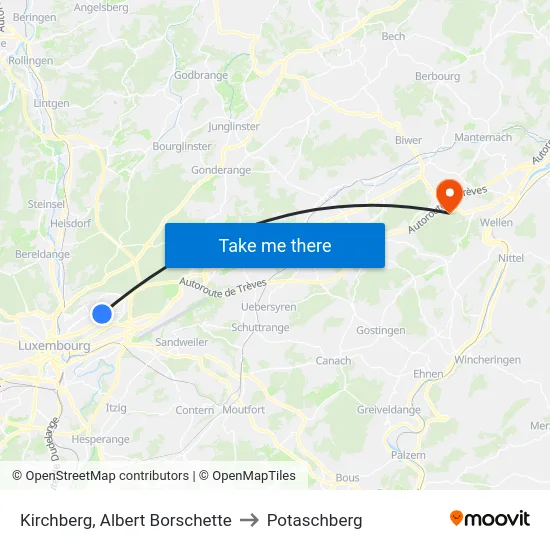 Kirchberg, Albert Borschette to Potaschberg map