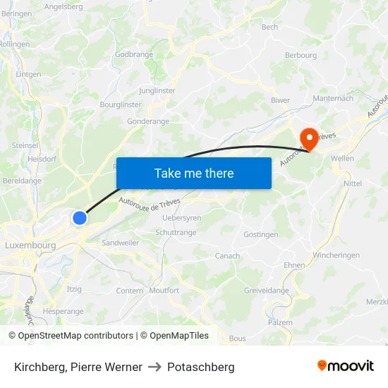 Kirchberg, Pierre Werner to Potaschberg map