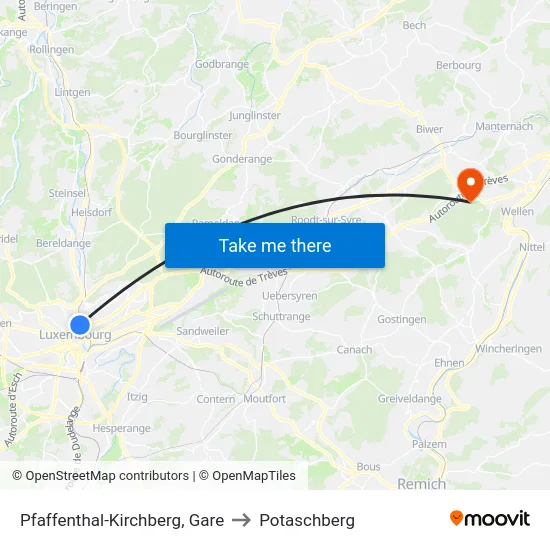 Pfaffenthal-Kirchberg, Gare to Potaschberg map