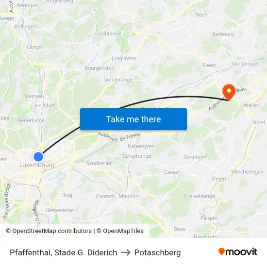 Pfaffenthal, Stade G. Diderich to Potaschberg map
