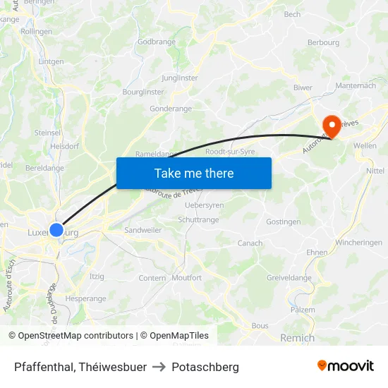 Pfaffenthal, Théiwesbuer to Potaschberg map