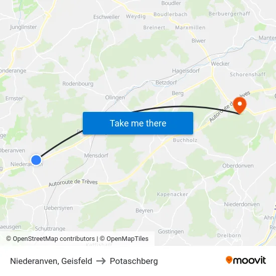 Niederanven, Geisfeld to Potaschberg map