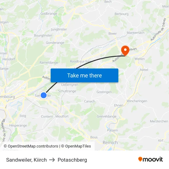 Sandweiler, Kiirch to Potaschberg map