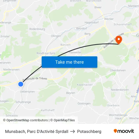 Munsbach, Parc D'Activité Syrdall to Potaschberg map