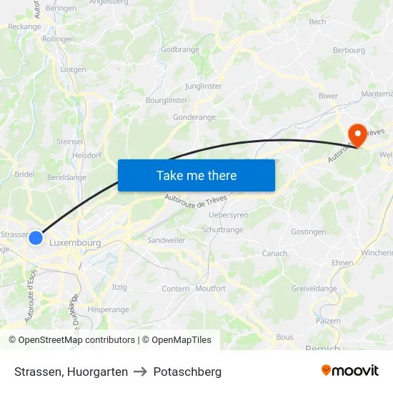 Strassen, Huorgarten to Potaschberg map