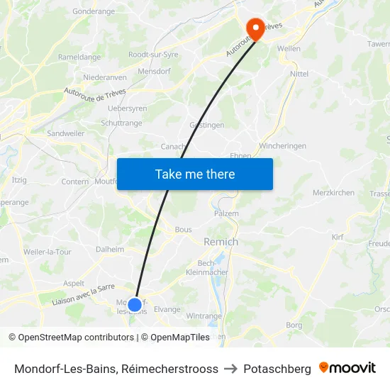 Mondorf-Les-Bains, Réimecherstrooss to Potaschberg map