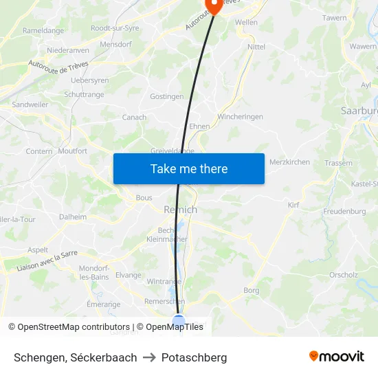 Schengen, Séckerbaach to Potaschberg map
