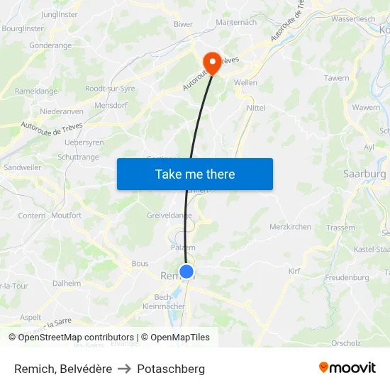 Remich, Belvédère to Potaschberg map