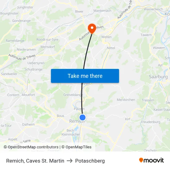Remich, Caves St. Martin to Potaschberg map