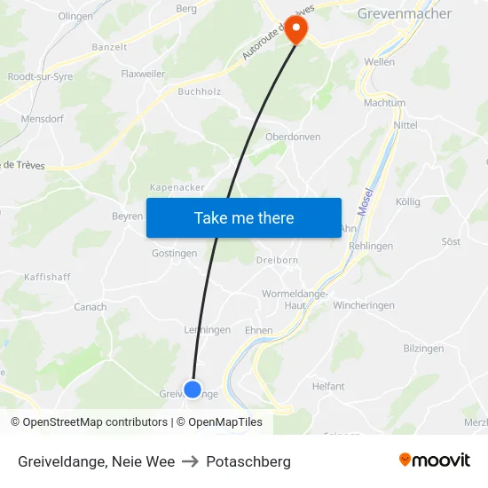 Greiveldange, Neie Wee to Potaschberg map
