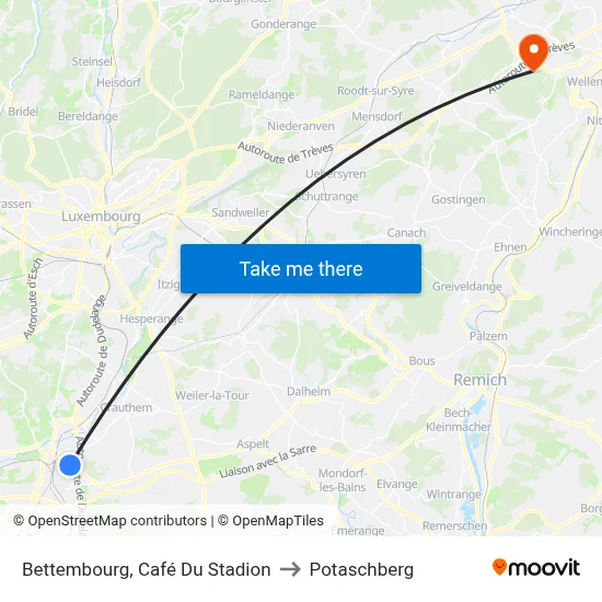Bettembourg, Café Du Stadion to Potaschberg map