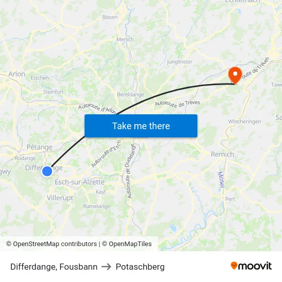 Differdange, Fousbann to Potaschberg map