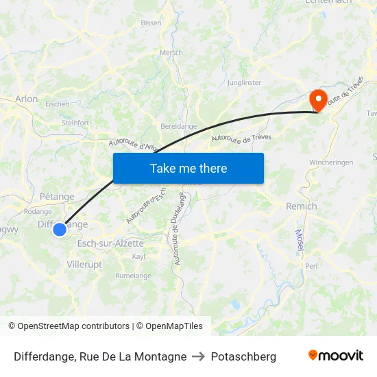 Differdange, Rue De La Montagne to Potaschberg map