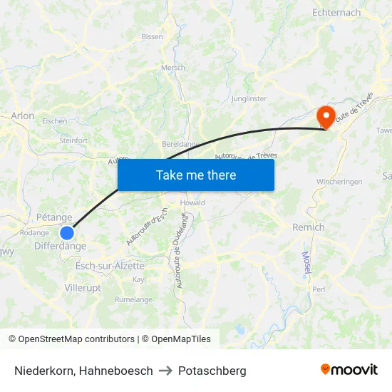 Niederkorn, Hahneboesch to Potaschberg map