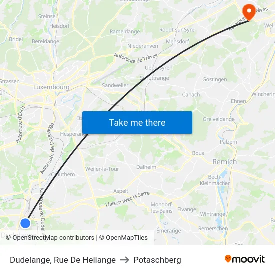 Dudelange, Rue De Hellange to Potaschberg map