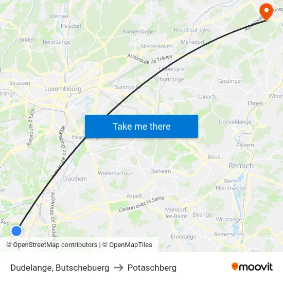 Dudelange, Butschebuerg to Potaschberg map
