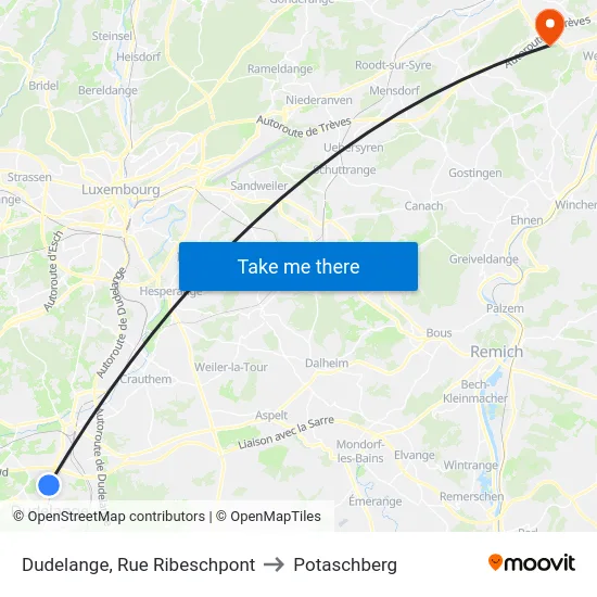 Dudelange, Rue Ribeschpont to Potaschberg map