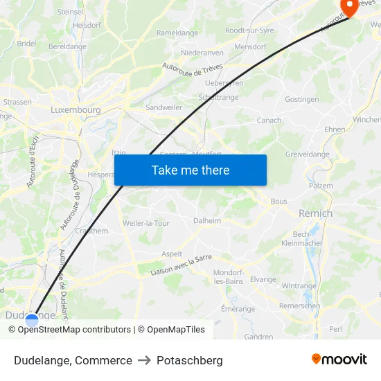 Dudelange, Commerce to Potaschberg map
